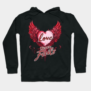 Red Love Never Fails T-Shirt - Vintage Winged Heart Painting Hoodie